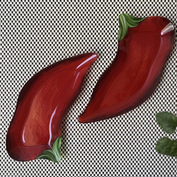 Chili Pepper Shaped 2 Serving Glass Bowls Salsa Sause - Picture 1 of 12